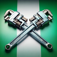 two wrenches on a green and white background