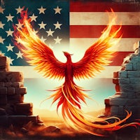 a phoenix flying in front of an american flag